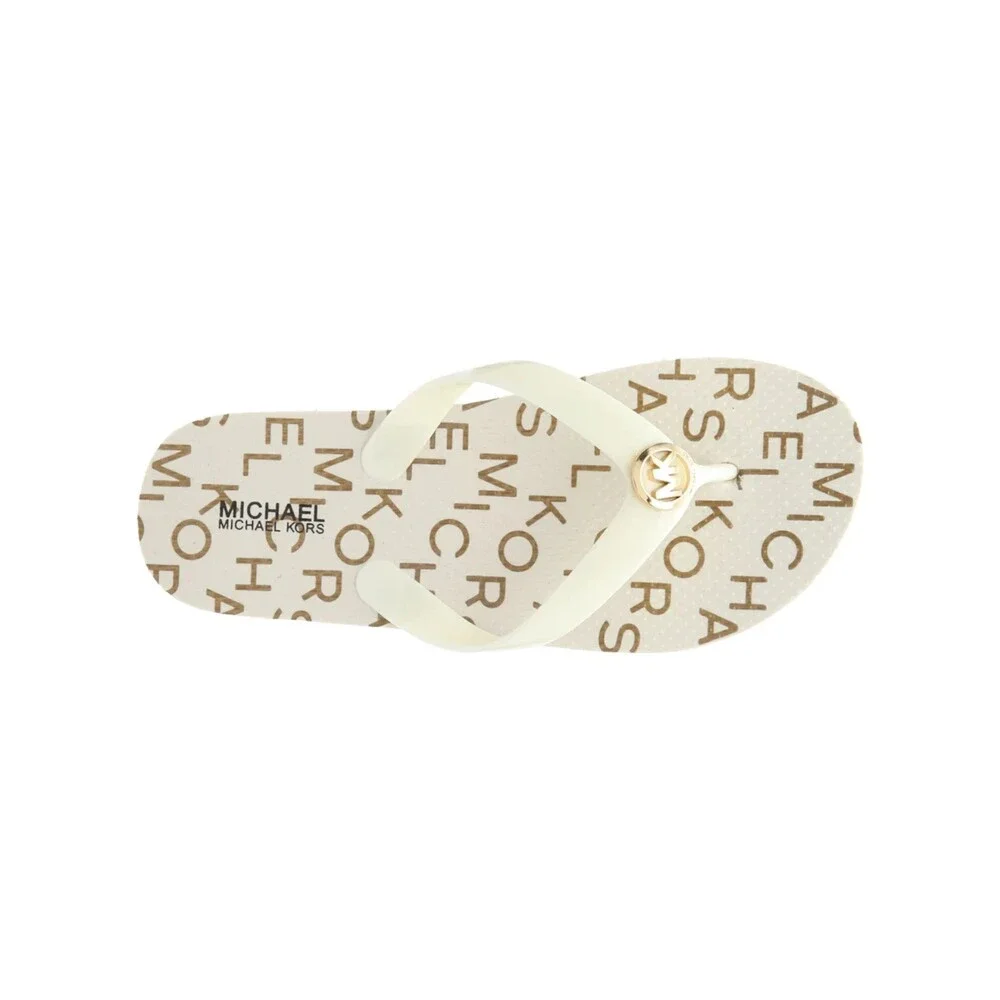 Michael Kors Girls Thongs Flip Flop Sandals Ivory / Cream / Beige / Gold Size 13